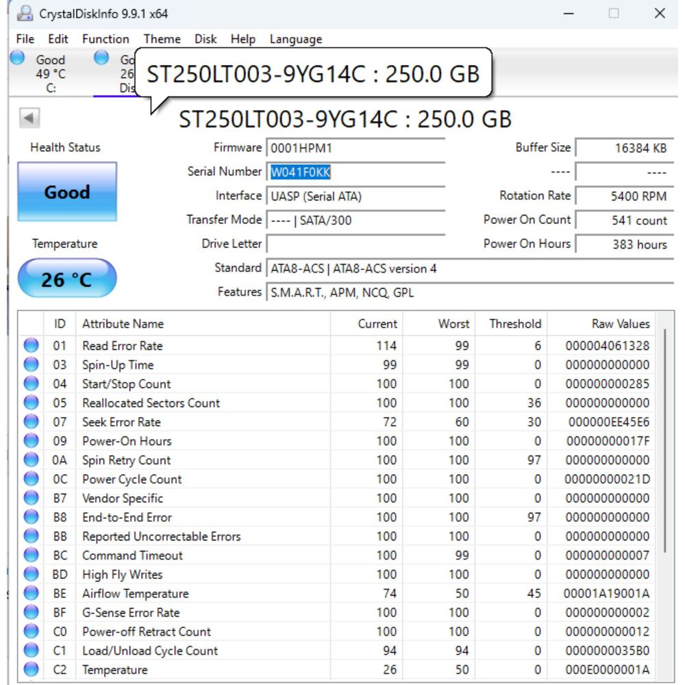 Seagate 250GB 2.5" SATA HDD Momentus Thin 7mm - 647681-001